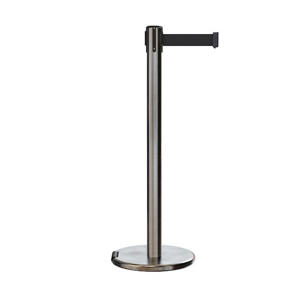 Montour Line Retractable Belt Rolling Stanchion, 2.5ft Sat.Steel Post 9ft. Black P400RL-SS-BK-90 - main
